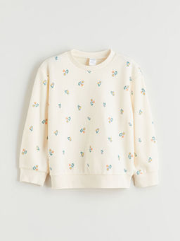 Bisiklet Yaka ?i?ekli K?z ?ocuk Sweatshirt