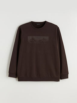 B?y?k Beden Bisiklet Yaka Bask?l? Erkek Kal?n Sweatshirt