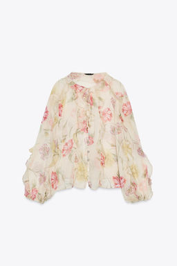 SEMI-SHEER FLORAL PRINT SHIRT - Zara фото 8