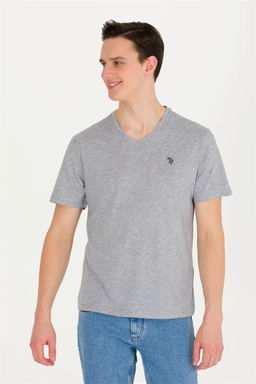 U. S. Polo Assn Мужская серая меланжевая базовая футболка с v-образным вырезом - U.s. polo assn фото 9