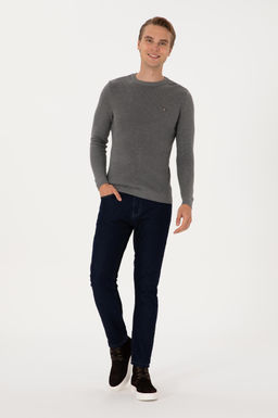 Erkek Slim Fit Bisiklet Yaka Gri Melanj Basic Kazak - U.s. polo assn фото 4