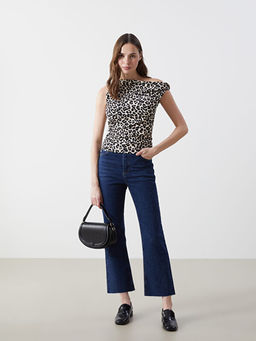 Kay?k Yaka Leopar Desenli Kad?n Bluz