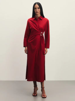 Платье из льна и хлопка с декоративной пряжкой / Zarina  фото 3