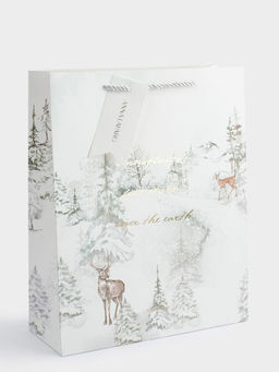 Пакет подарочный, 26х32 см, бумага, белый, Лес в снегу, Maral grey