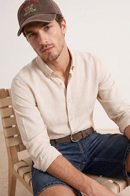 Bej Normal Kal_p/Regular Fit Nefes Alan K_r__maz Kuma_ Erkek G_mlek TMNSS26GO00044