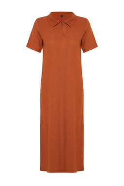 Murdum Polo Yaka K?sa Kol Midi Burumcuk/Dokulu Orme Elbise TWOSS24EL00478 - Trendyolmilla фото 7