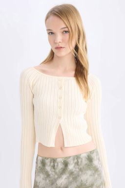 Fitted Ac?k Omuz Triko Kazak - Defacto фото 2