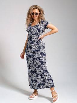 643 Платье "Цветы/т.синий"