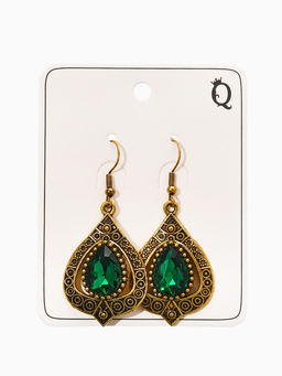 Цена за 2 шт. Серьги со стразми «Капля», цвет изумрудный в чернёном золоте