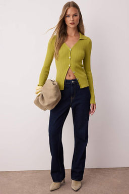 Yag Yesili Fitted/Vucuda Oturan Merserize Gorunumlu Polo Yaka Triko H?rka TWOAW26HI00113 - Trendyolmilla фото 3