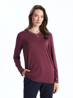 V Yaka Parlak Ta?l? Kad?n Bluz