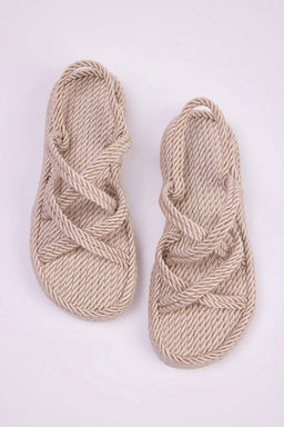 Bej Capraz Bantl? Halat Ipli Ka?nTaban Kad?n Has?r Sandalet TAKSS25SD00068