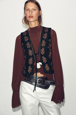 FAUX SUEDE WAISTCOAT WITH BEADED EMBROIDERY - Zara фото 2