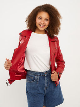 Ceket Yaka D?z Uzun Kollu Kad?n Deri Mont - Waikiki фото 2