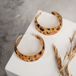 Серьги-кольца Танзания бежевый леопард, d=5,5, цветные