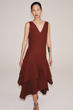 VESTIDO ASIM?TRICO RAYAS ZW COLLECTION / teja oscuro