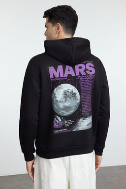 TRENDYOL MAN Siyah Oversize/Genis Kesim S?rt Bask?l? Kapusonlu Sweatshirt TMNAW25SW00112 - Trendyolmilla фото 5