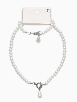 Набор 2 пред-та: бусы.браслет "Жемчуг", капелька, цвет белый в серебре L=18/42см №8