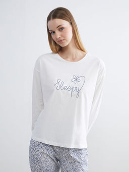 Bisiklet Yaka Bask?l? Kad?n Pijama Tak?m?