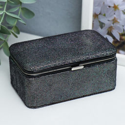 Шкатулка кожзам для украшений Мелкие квадратики. Чёрное серебро 6х7х12 см