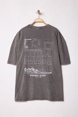 TRENDYOL MAN Buyuk Beden Antrasit Oversize/Genis Kesim Soluk Efektli Bask?l? %100 Pamuk T-Shirt TMNSS25BF00015 - Trendyolmilla фото 2
