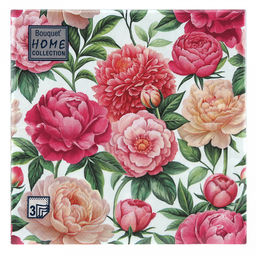 Салфетки бумажные Bouquet Home Collection Classic 33х33см, 3-х слойные, 20 штук в упаковке, 100% целлюлоза, Любимые пионы (Россия)  фото 2