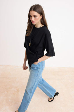 Ekru Regular/Normal Kal?p Dusuk Kol Truvakar Tok %100 Pamuk Orme T-Shirt TWOSS26TS00198 - Trendyolmilla фото 6