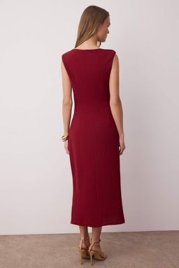 Koyu Visne Aksesuar Detayl? Midi Dokuma Elbise TWOSS25EL00862 - Trendyolmilla фото 8