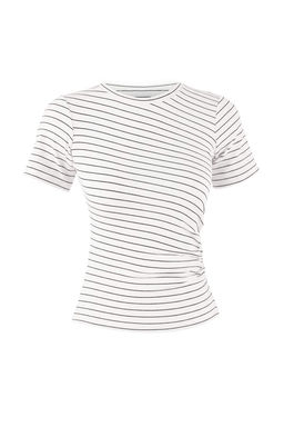 Ekru Cizgili Fitted/Vucuda Oturan K?sa Kollu Buzgulu Premium Yumusak Orme Bluz TWOSS26BZ00109