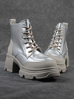 01-F591-2 GREY/SILVER Ботинки демисезонные женские (натуральная кожа, искусственная кожа)
