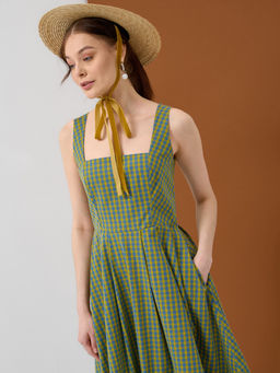 Платье хлопок OD-799-1 клетка желто-голубая OD-799-1