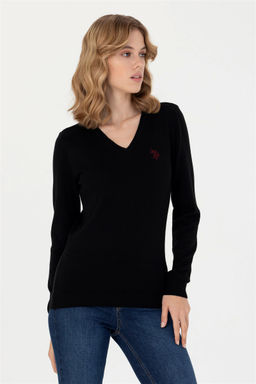U. S. Polo Assn Женский черный базовый свитер с v-образным вырезом - U.s. polo assn фото 10