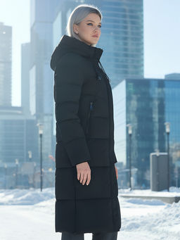 Пальто утепленное стеганное зимнее с капюшоном женское черного цвета 9636_1Ch - Mtforce фото 22