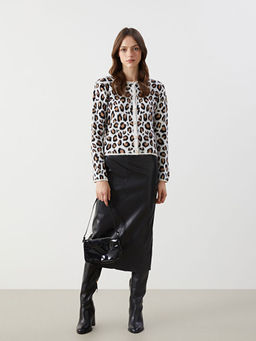 Bisiklet Yaka Leopar Desenli Kad?n Triko H?rka