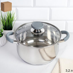 Кастрюля 3,2 л Элиос / LB-S-1106-8B-3,2 /уп 1/ индукция/ ручки с силиконом/ Гофрокороб/ KISIGA