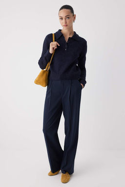 Wardrobe Essentials Lacivert Alpaka Yunu Kar?s?ml? Premium/Ozel Iplik Triko Kazak | TWOAW26KZ00002