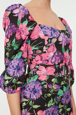 TRENDYOLMILLA Cok Renkli Kemerli Cicekli A Kesim Balon Kollu Mini Dokuma Elbise TWOSS22EL0301 фото 4