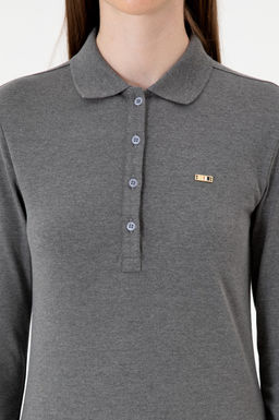 Kad_n Antrasit Melanj Basic Polo Yaka Sweatsh_rt