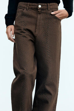 RELAXED OVERSIZE TAPERED ANIMAL PRINT HIGH-WAIST TRF JEANS - Zara фото 3