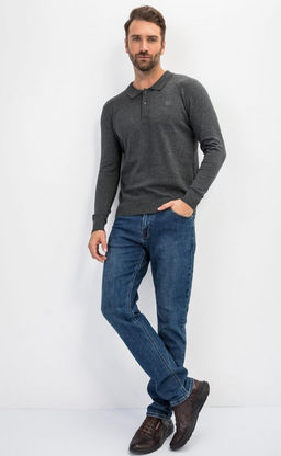 Джемпер мужской с отложным воротником и планкой на пуговицах F221-15-22021 темно-серый меланж - Fine joyce фото 9