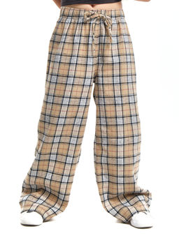 Брюки палаццо спортивные штаны для девочки одежда в клетку UD 7875(5161) кофе/беж клетка