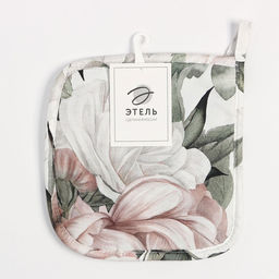 Прихватка Этель Пионы 19х19см,100% х/л, ватин 250г/м2 (двухсторонняя)  фото 4