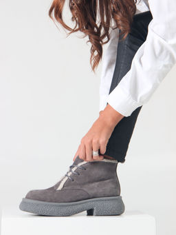 Ботинки 308.агата gr. серый замок замша/Мех