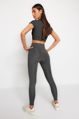 Koyu Antrasit Push-Up Ozellikli Tam Boy Orme Spor Tayt TWOAW21TA0030