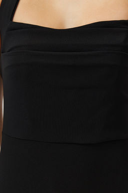 TRENDYOLMILLA Mavi Vucuda Oturan Degaje Yaka Dokuma Uzun S?k Abiye Elbise TPRSS24AE00083 фото 13