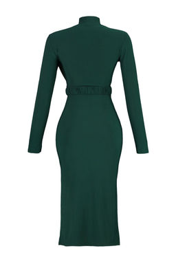 TRENDYOLMILLA Antrasit Duz Kemerli Midi Fitted/Vucuda Oturan Dik Yaka Drapeli Kemerli Orme Elbise TWOAW22EL0434  фото 7