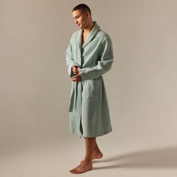 Халат вафельный мужской SL HOME: Basic «Аззура», размер M, хлопок 100%, мятный