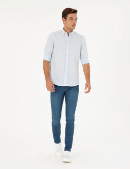 Рубашка Pierre Cardin Regular Fit светло-голубая с примесью льна