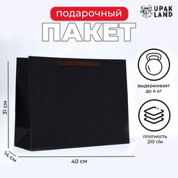 Цена за 2 шт. Пакет подарочный ламинированный горизонтальный Черный, L 40?31?14 см