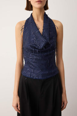 Siyah Degaje Yaka Sacakl? Payet Party Bluz TPRAW26BZ00064 - Trendyolmilla фото 9